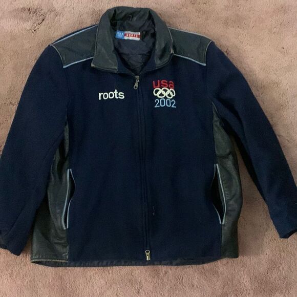 Vintage USA 2002 Roots Olympic Leather Wool Jacket - Picture 1 of 9
